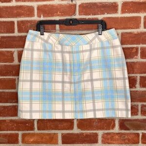 Vintage Y2K tan and light blue plaid Cotten blend micro mini skirt